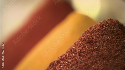 Heaps of Colorful spices in a market stall, Morocco