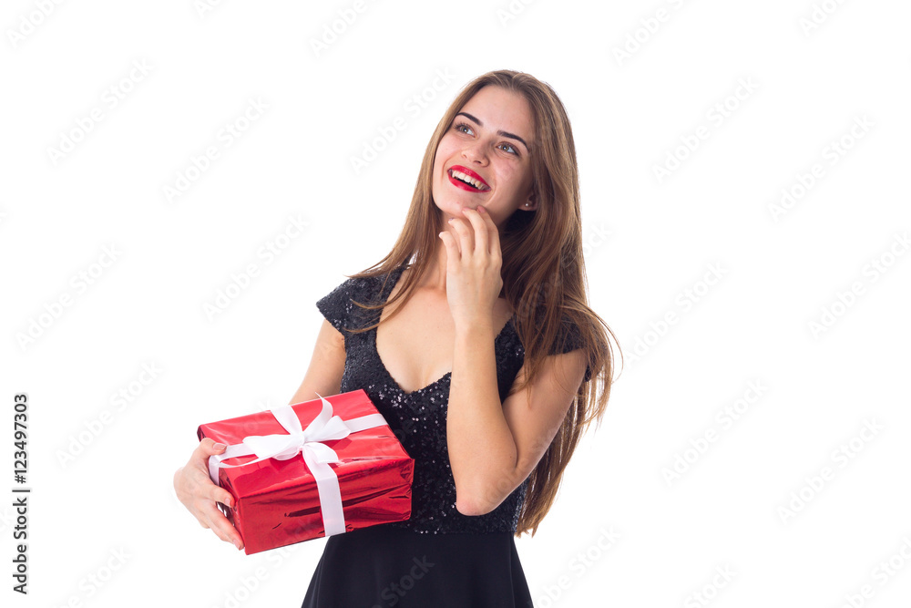 Young woman holding a present Young woman holding a present