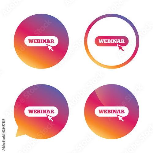 Webinar with cursor pointer sign icon. Web study.