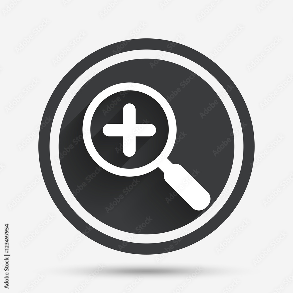 Magnifier glass sign icon. Zoom tool. Navigation. Magnifier glass sign icon. Zoom tool. Navigation.