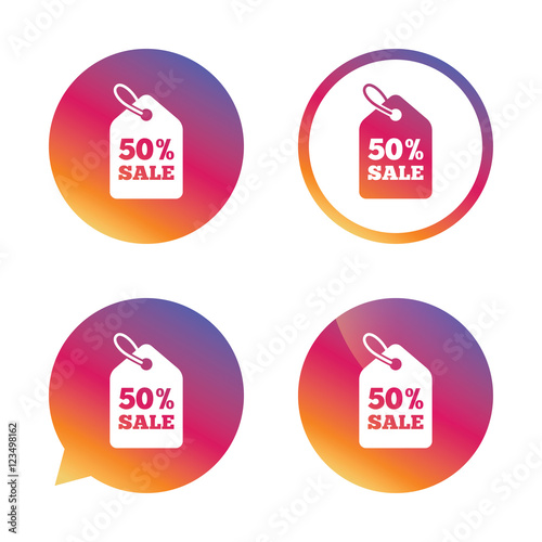 50 percent sale price tag sign icon.