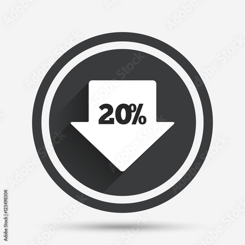 20 percent sale arrow tag sign icon.