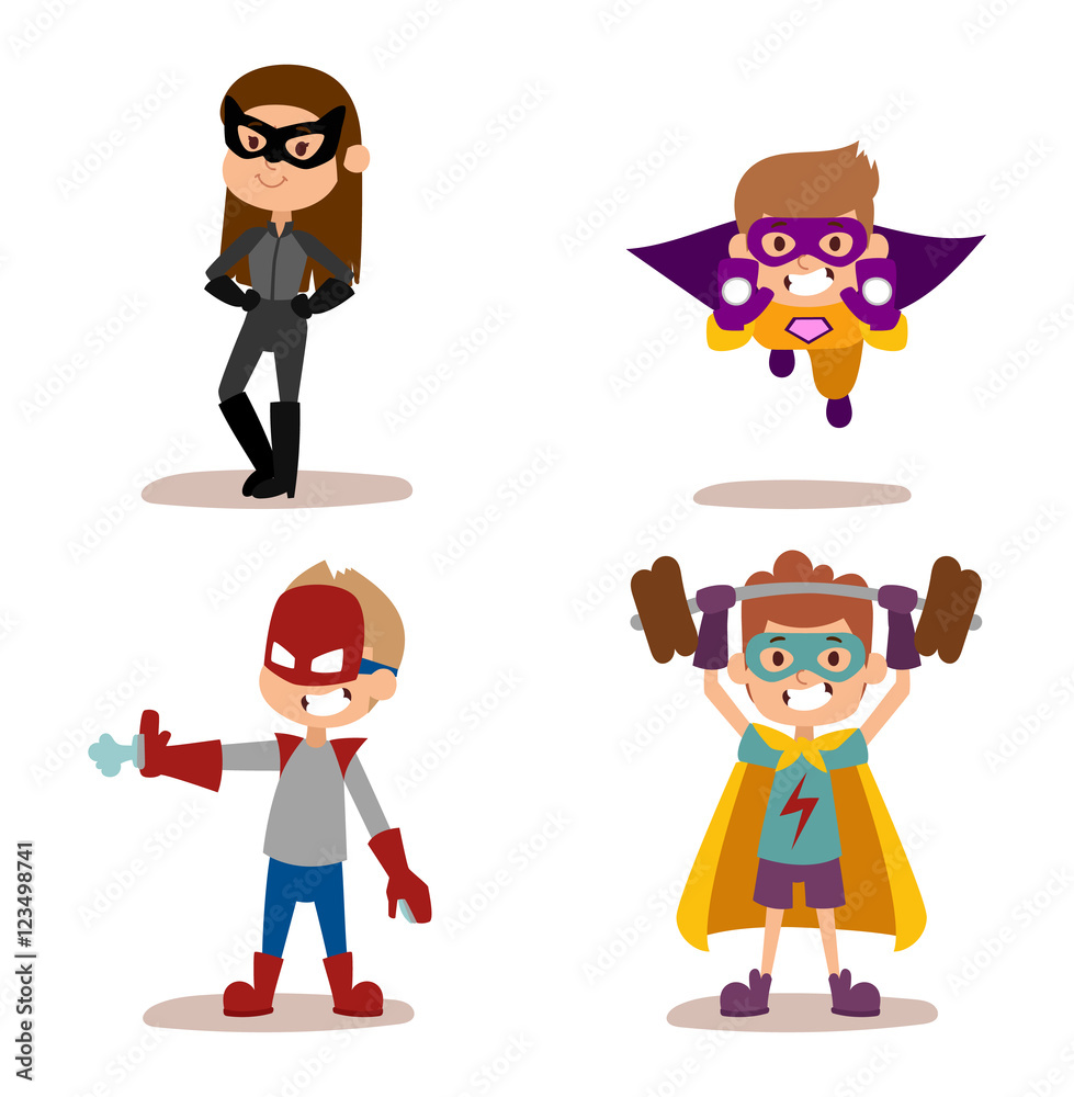 Superhero kids boys and girls cartoon vector illustrationt