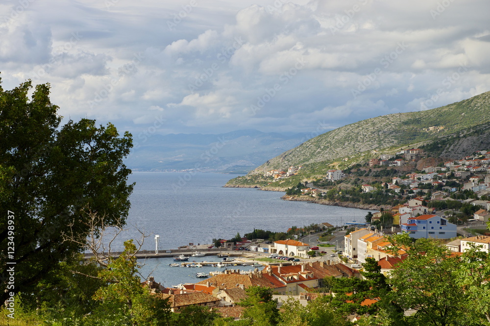 Senj, Croatia – September 16, 2016: a small town in northern Croatia, located on the Adriatic coast. The view of the city and harbor from the hill on which stands the fortress Nehaj.