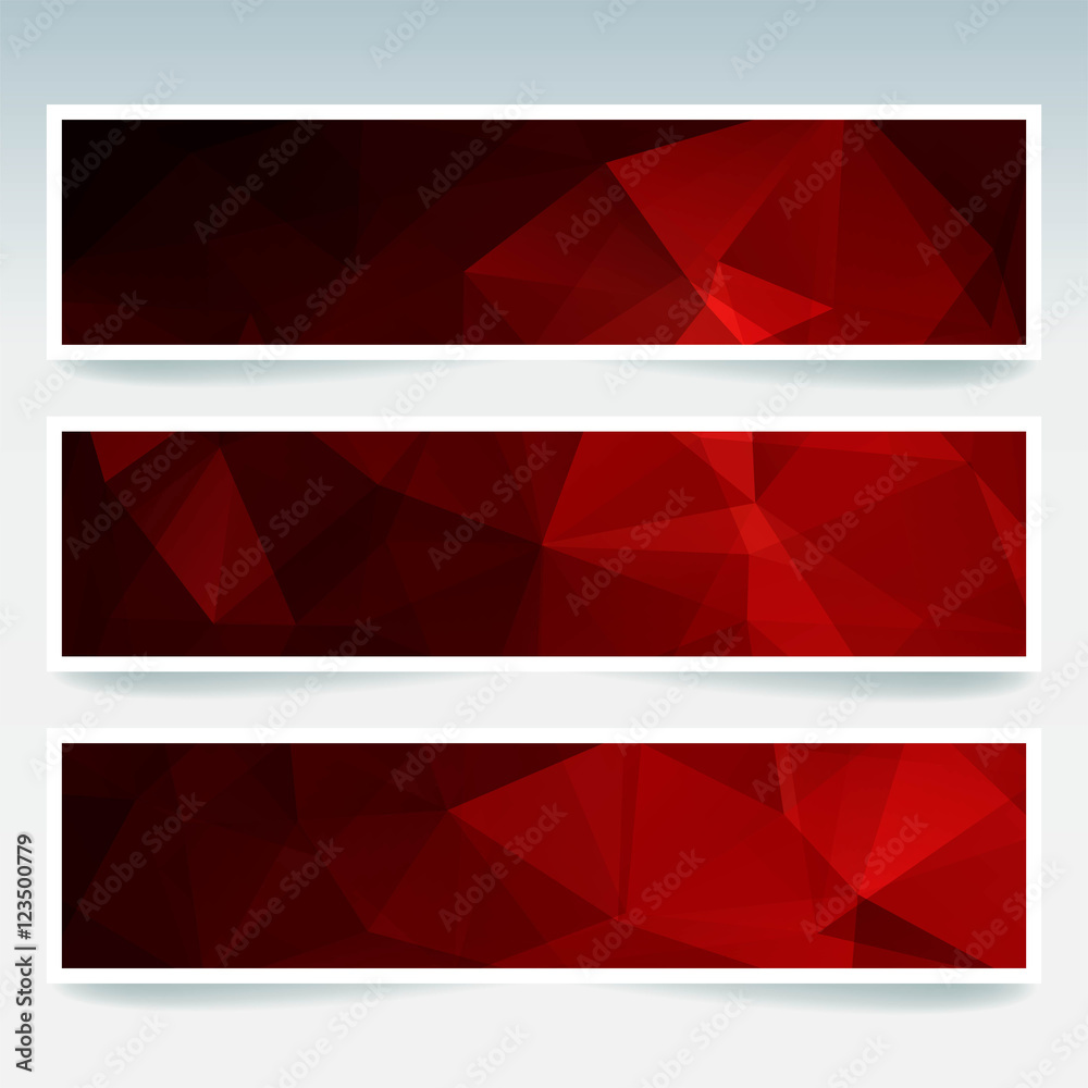 Abstract banner with business design templates. Set of Banners with polygonal mosaic backgrounds. Geometric triangular vector illustration. Red color