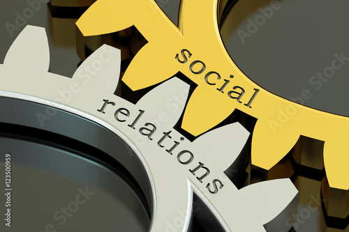 Social Relations concept on the gearwheels, 3D rendering