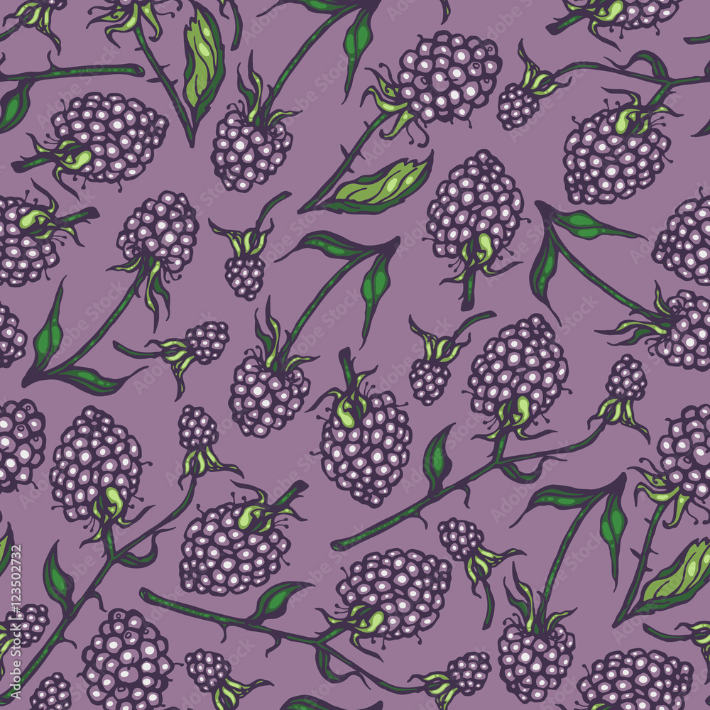 Seamless pattern with dewberry. Background. Hand drawn. Seamless pattern with dewberry. Background. Hand drawn.