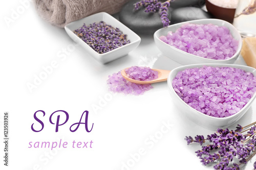 Spa composition and word SPA on white background. Space for text.