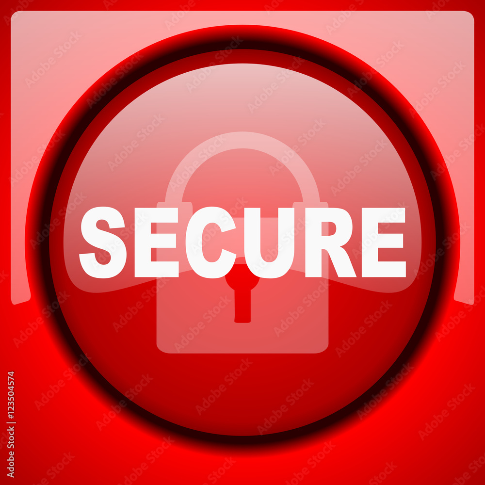secure red icon plastic glossy button secure red icon plastic glossy button