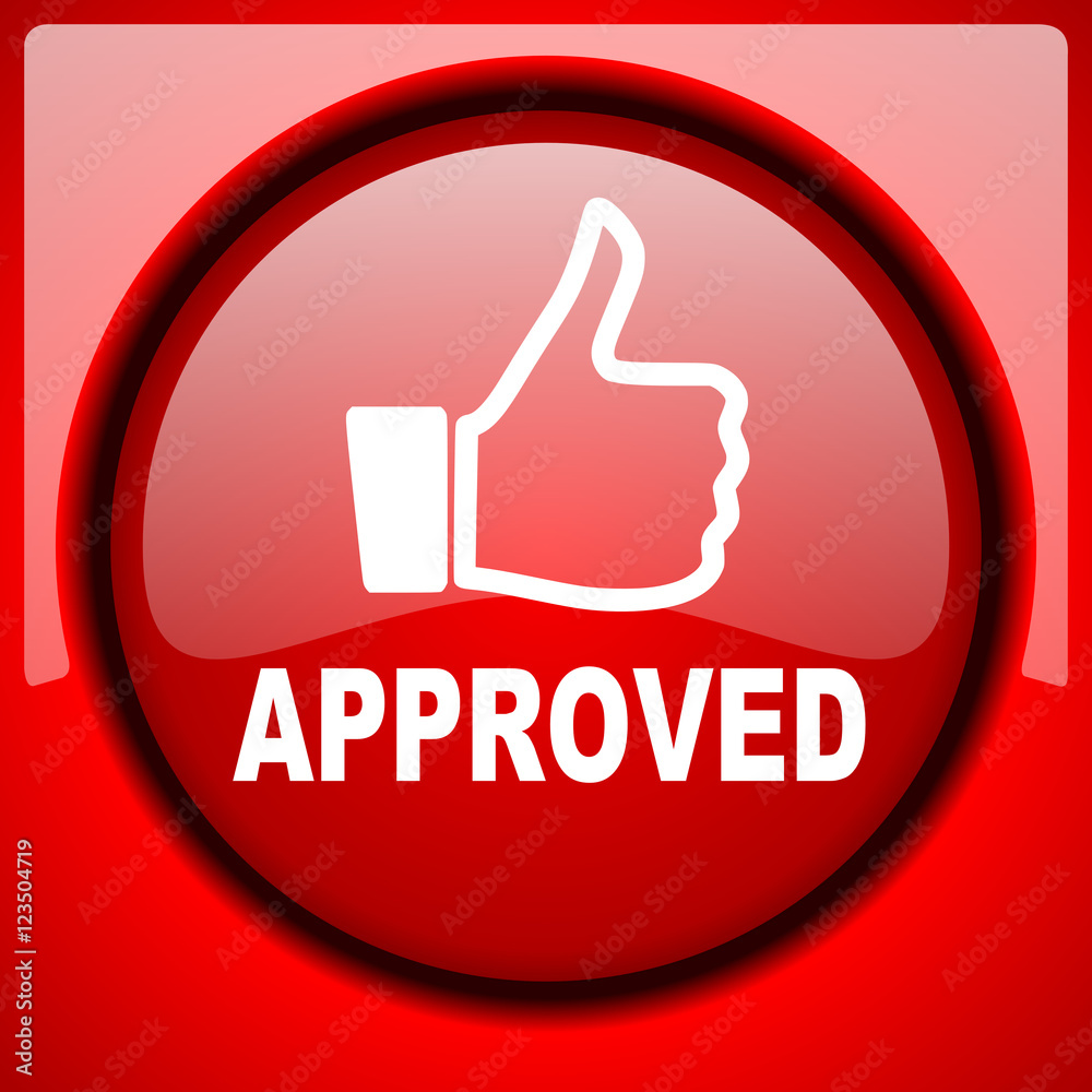 approved red icon plastic glossy button approved red icon plastic glossy button