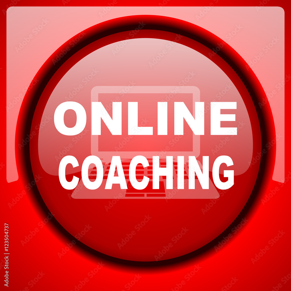 online coaching red icon plastic glossy button