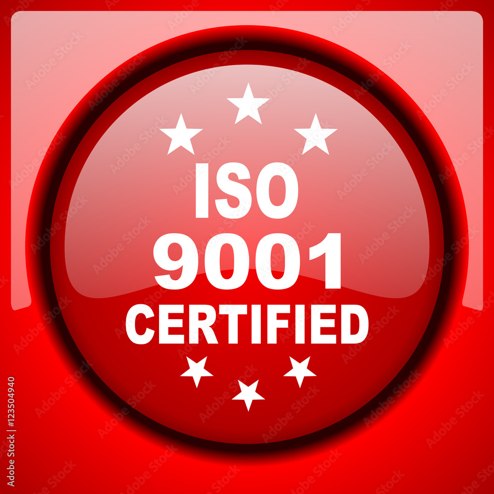iso 9001 red icon plastic glossy button iso 9001 red icon plastic glossy button