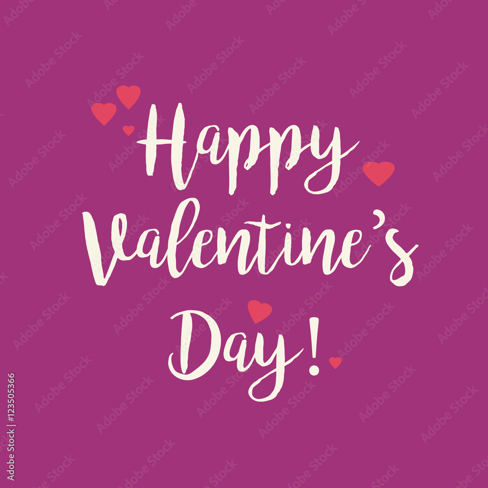 Purple pink Valentines Day greeting card with pink hearts