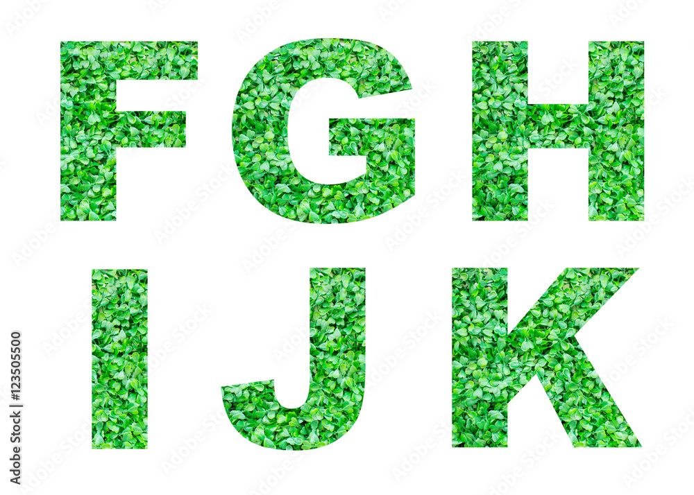 Alphabet F,G,H,I,J,K of green grass isolated on white. Abstract alphabet. Alphabet F,G,H,I,J,K of green grass isolated on white. Abstract alphabet.