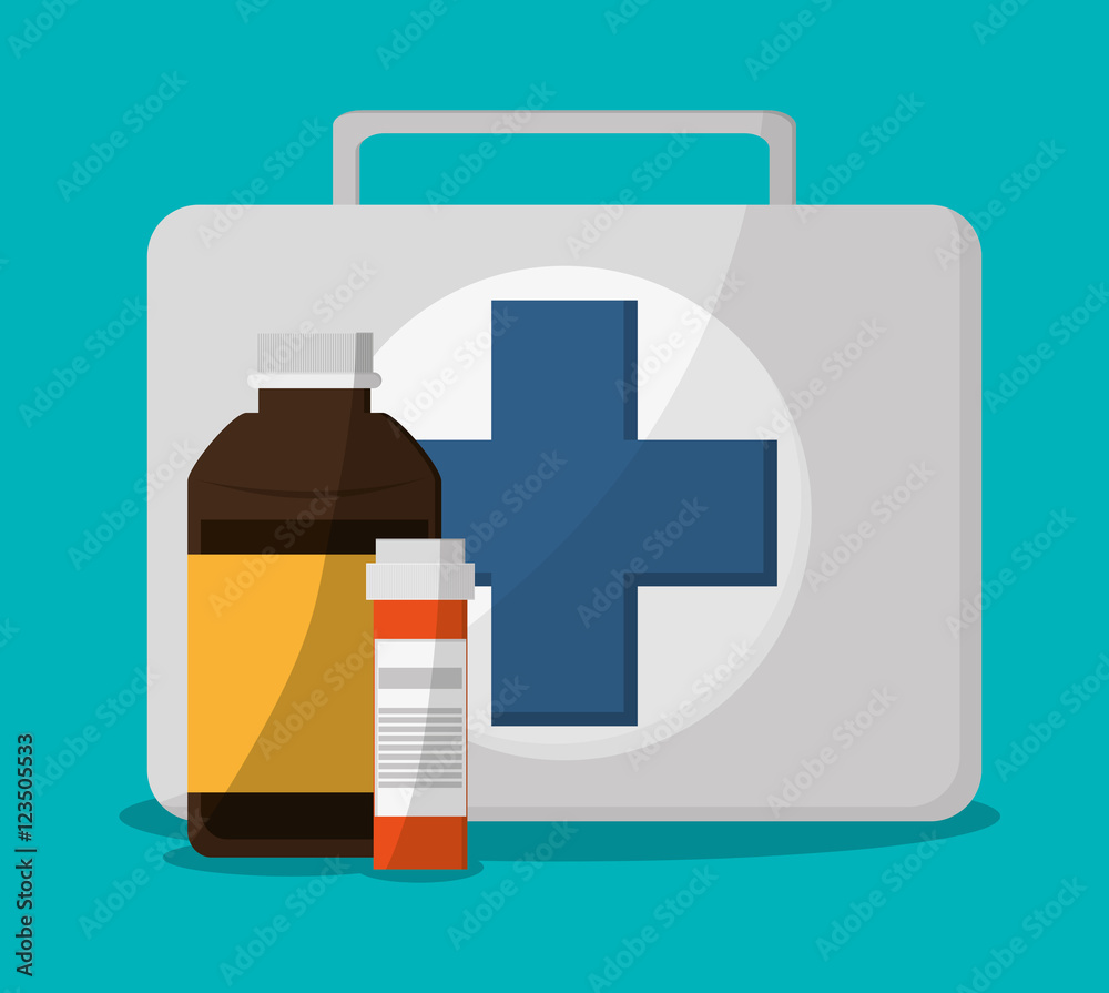 Medical kit and medicine icon. Medical health care and hospital theme. Colorful design. Vector illustration Medical kit and medicine icon. Medical health care and hospital theme. Colorful design. Vector illustration