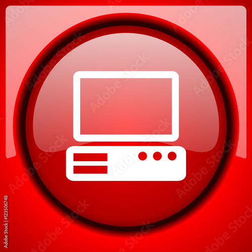 computer red icon plastic glossy button