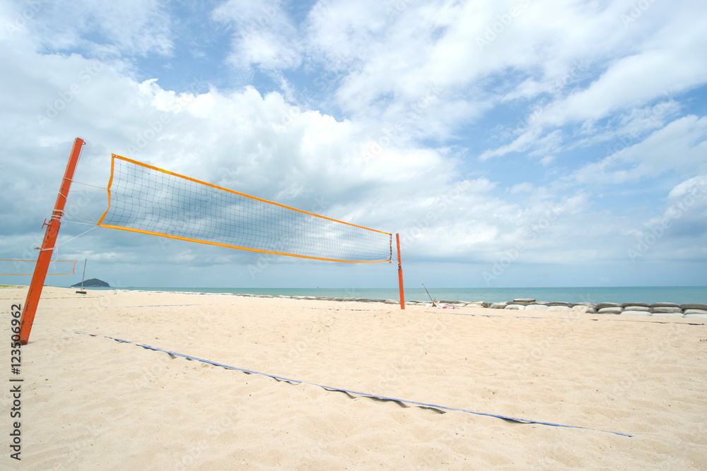 Beach Volleyball net on the beach with blue sky Beach Volleyball net on the beach with blue sky