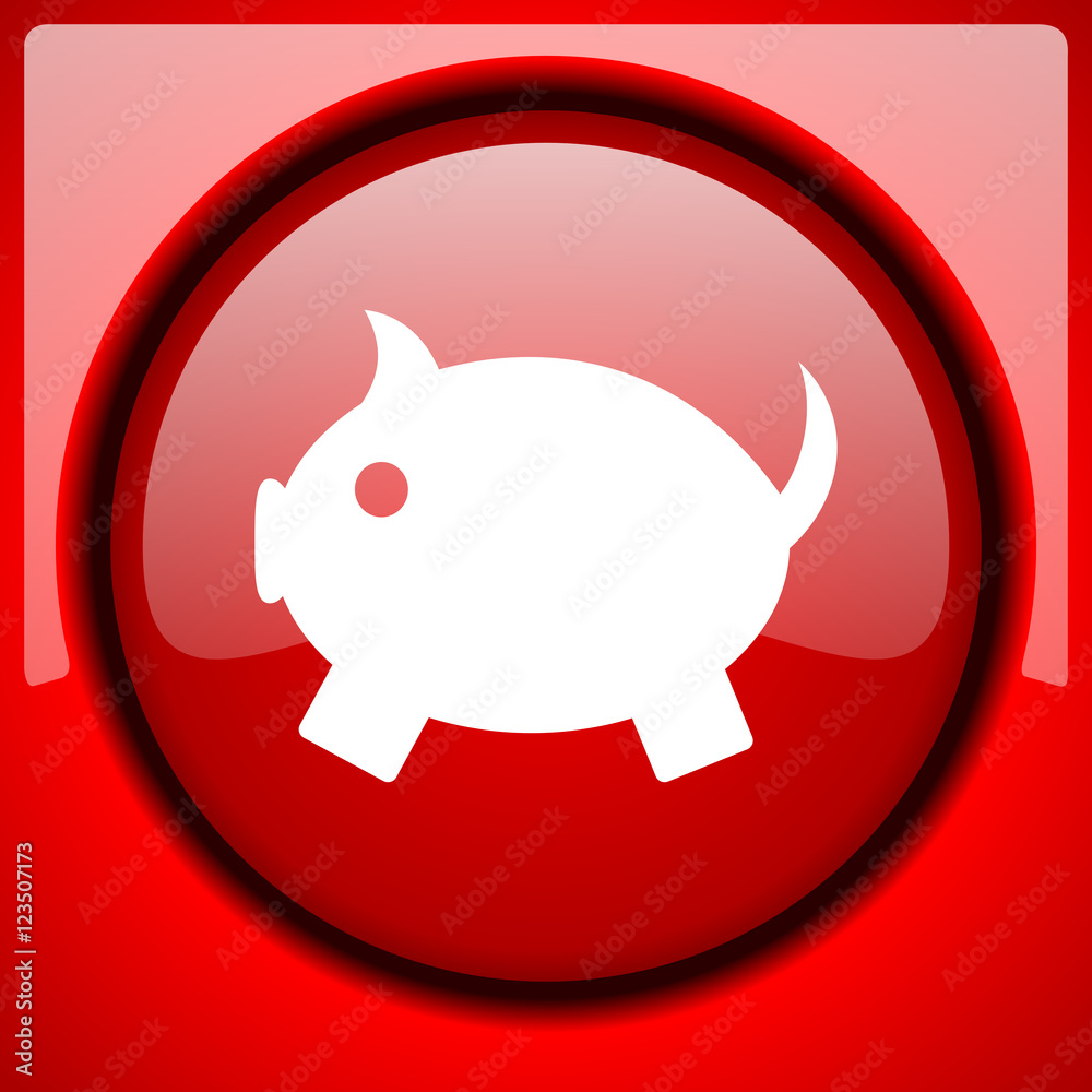 piggy bank red icon plastic glossy button piggy bank red icon plastic glossy button