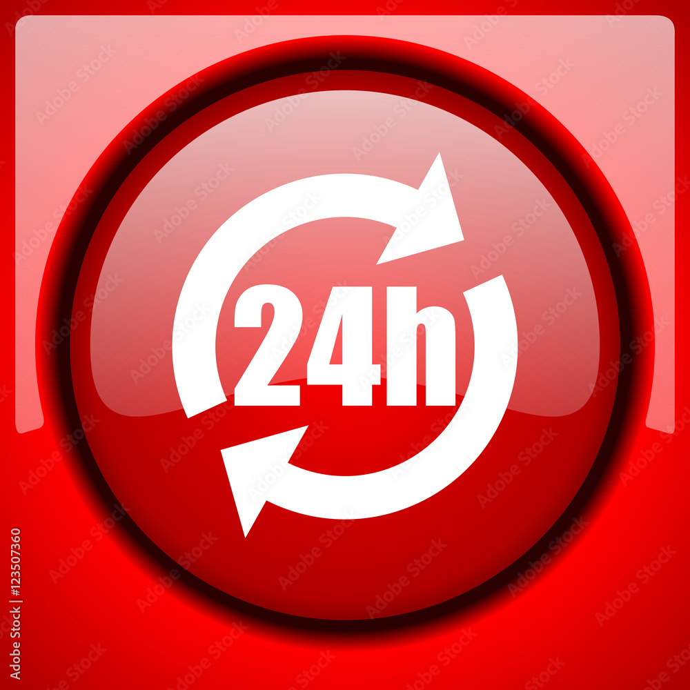 24h red icon plastic glossy button
