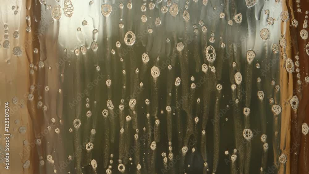 Soap solution flows down on a window
