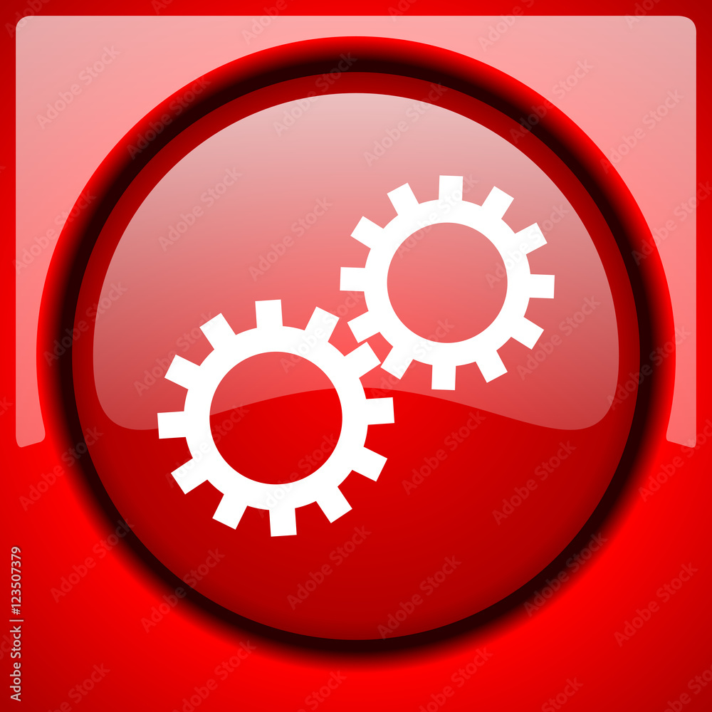 gear red icon plastic glossy button gear red icon plastic glossy button