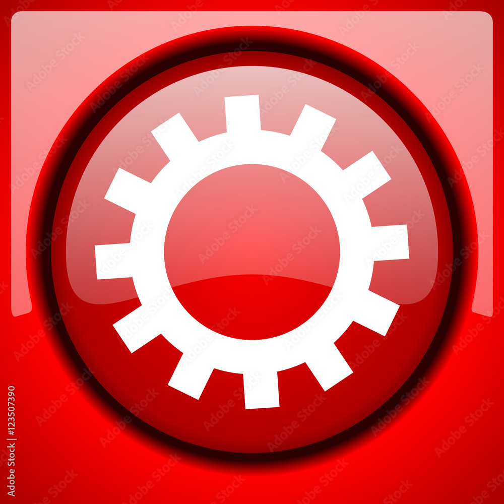 gear red icon plastic glossy button gear red icon plastic glossy button