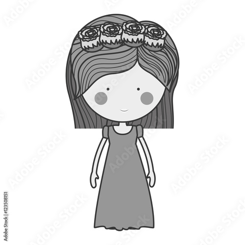 monochrome bride with crown of roses vector illustration