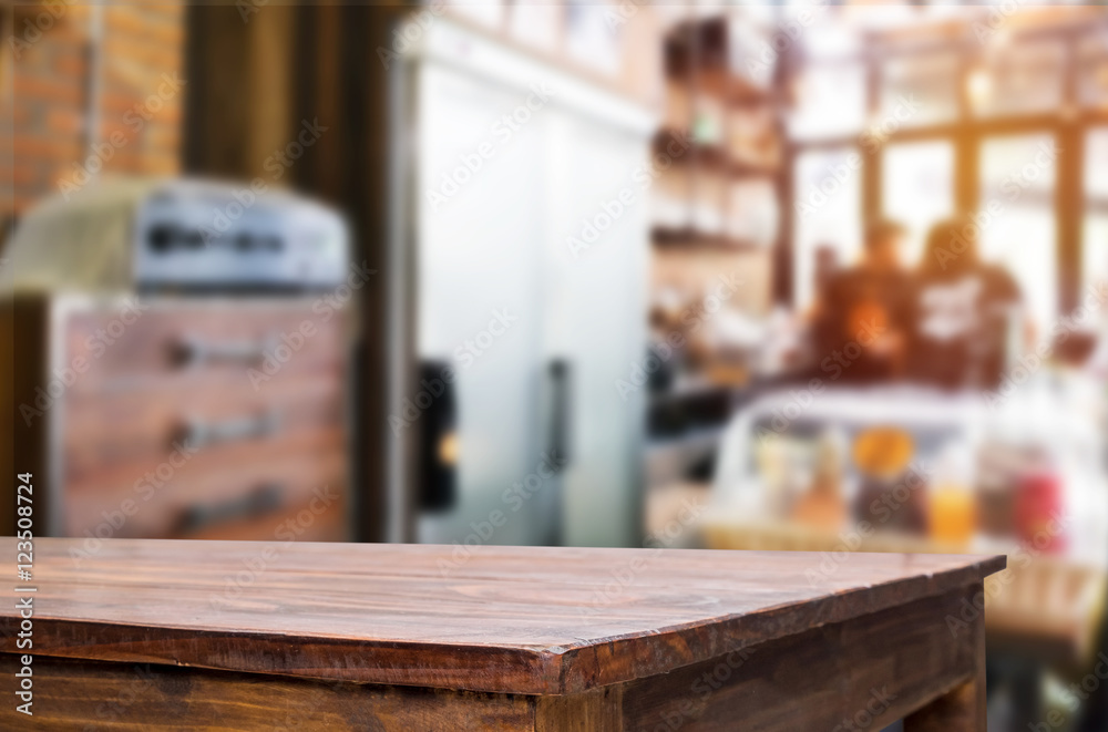Selected focus empty brown wooden table and Coffee shop blur bac Selected focus empty brown wooden table and Coffee shop blur bac