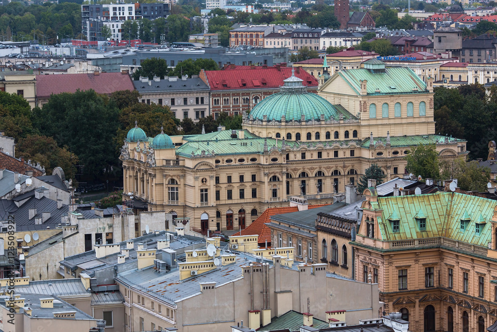 Top view of a historic buildings in the centre of Krakow, Poland.