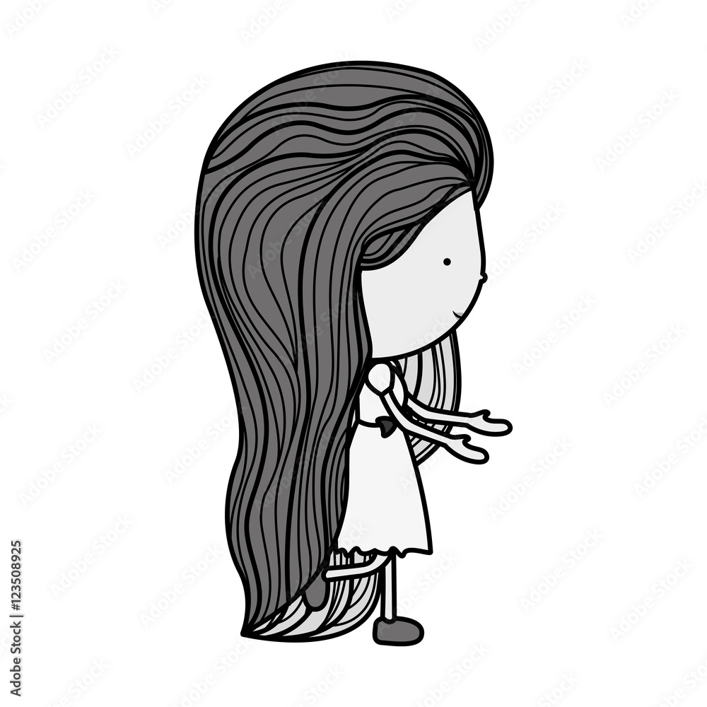 silhouette girl walking with brown long hair vector illustration