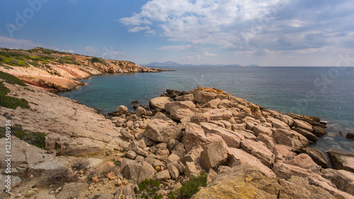 Rocky coast of the Aegean sea in Glyfada  Greece.
