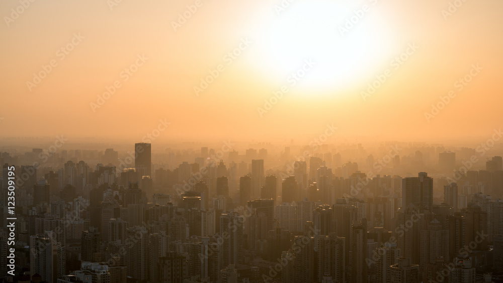 Fototapeta premium city at misty sunset.
