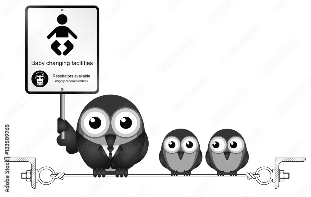 Comical baby changing facilities with respirators 
