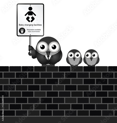 Comical baby changing facilities with respirators 