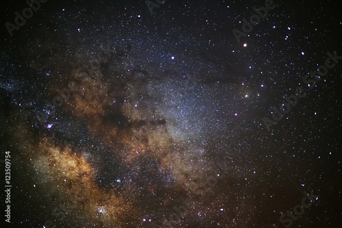 Milky Way galaxy  Long exposure photograph  with grain.