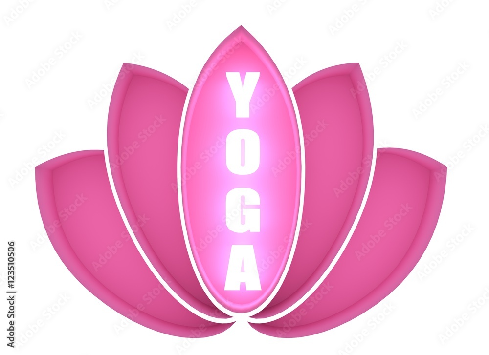 Lotus flower symbol. 3D rendering.Yoga text. Neon shine lighting Lotus flower symbol. 3D rendering.Yoga text. Neon shine lighting