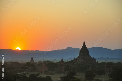 Pagodas field at sunset Bagan   Myanmar