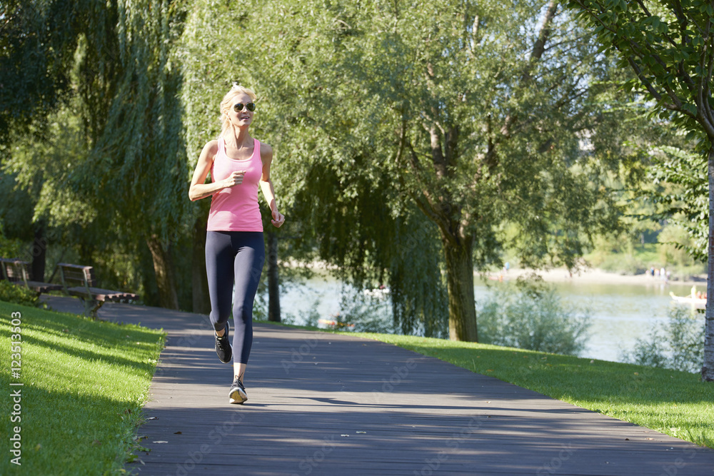 Running is my daily routine. Full length shot of a runner woman outdoor.