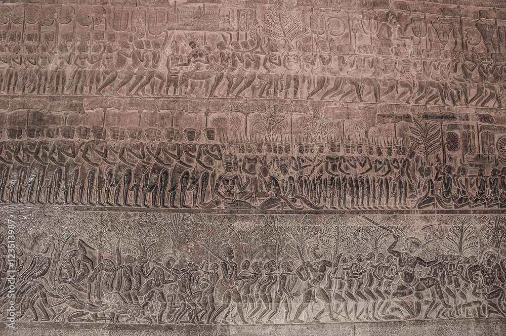 Wall carving of Prasat Bayon Temple, in famous landmark Angkor Wat complex, khmer culture, Siem Reap, Cambodia Wall carving of Prasat Bayon Temple, in famous landmark Angkor Wat complex, khmer culture, Siem Reap, Cambodia