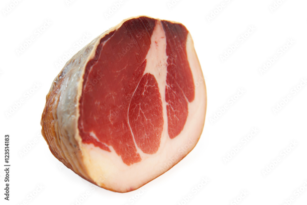 Raw meat-culatello isolated on white Raw meat-culatello isolated on white