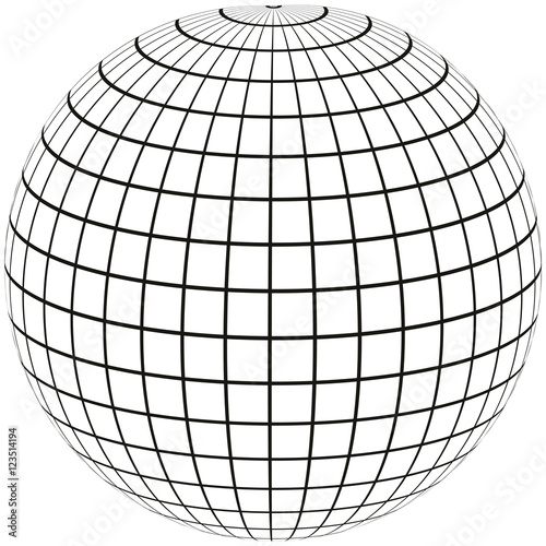 ball with lines Earth globe with Meridian and longitude, 3D sphere vector illustration of angering print or website design