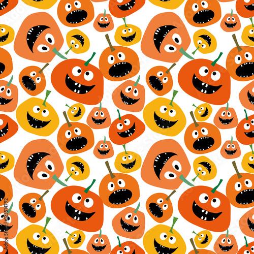 Pumpkin seamless pattern on white background Pumpkin seamless background Wallpaper Background for Halloween party yellow and orange pumpkin