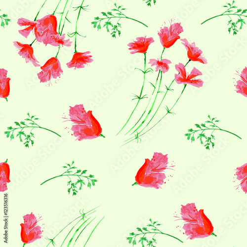Watercolor Vintage seamless pattern with floral pattern  ornament. Leaves  flower  flowers  bud