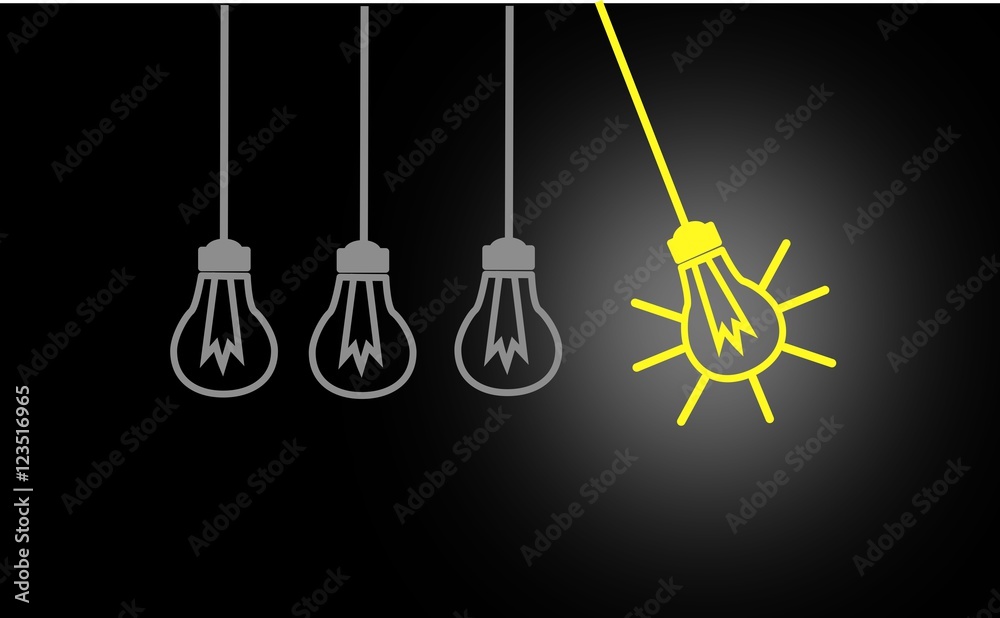 Naklejka premium Bright Ideas, blackbord design, whit yellow Light Bulb