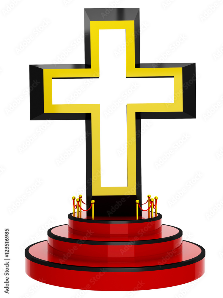 3D crossg on podium on a white background