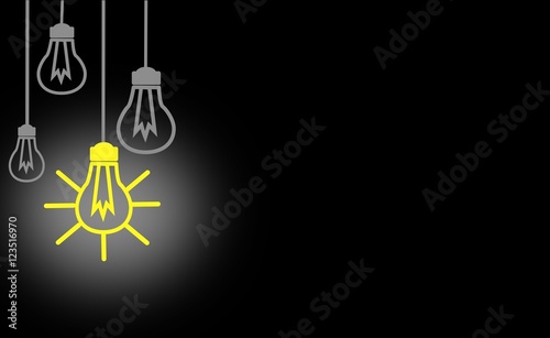 Bright Ideas, blackbord design, whit yellow Light Bulb