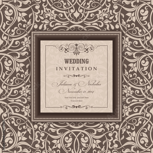 Invitation cards in an old-style beige and brown