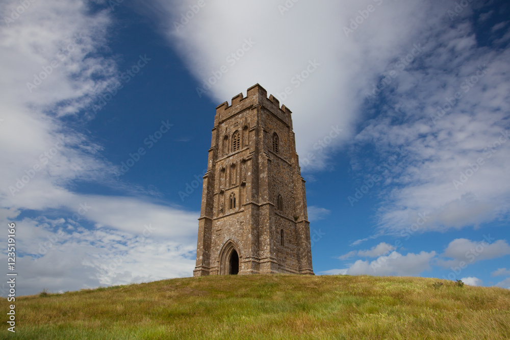 Glastonbury Tor located on a windy hill in Somerset.