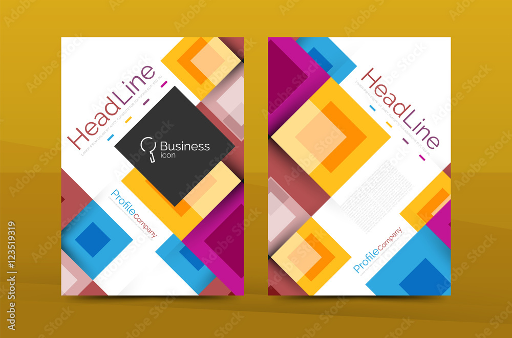 Set of front and back a4 size pages, business annual report design templates