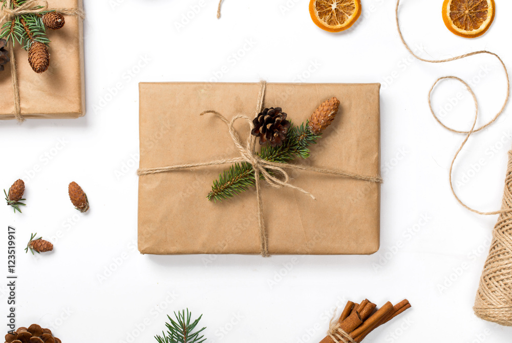 Obraz premium Gift handmade close up on white background